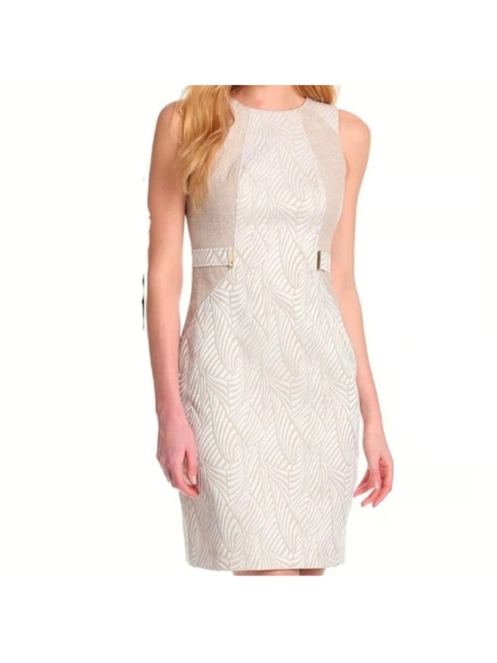 Calvin Klein Ivory Patterned Sleeveless Sheath Dress Size 10